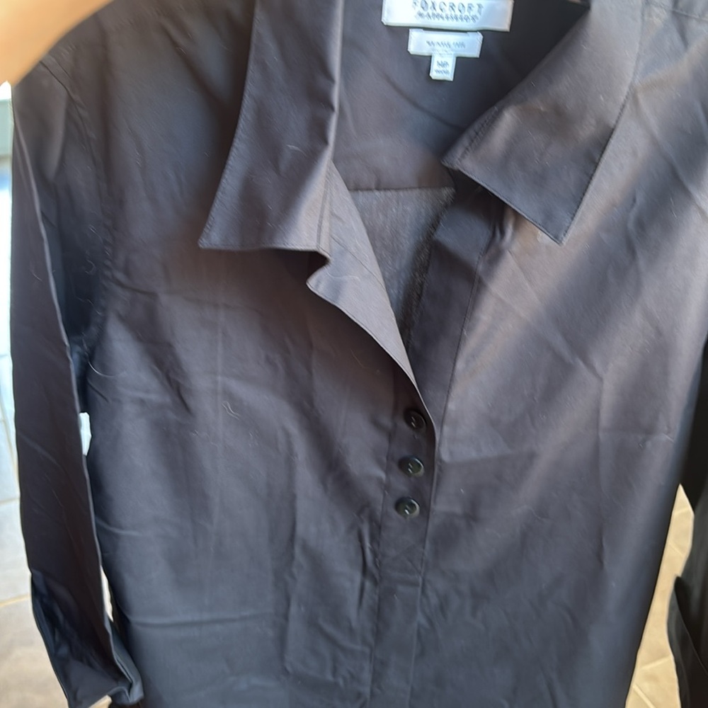 Foxcroft Midnight Black Collared shaped wrinkle free  Shirt - Picture 6 of 10